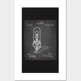 Light Bulb Patent - Industrial Design Housewarming Art - Black Chalkboard Posters and Art